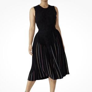 kate spade New York Dress Womens L Black Rainbow Pleated Sweater Scallop Preppy